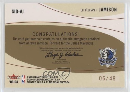 2003-04 Flair Final Edition SIGnificant Cuts /48 Antawn Jamison #SIG-AJ Auto - Picture 2 of 3