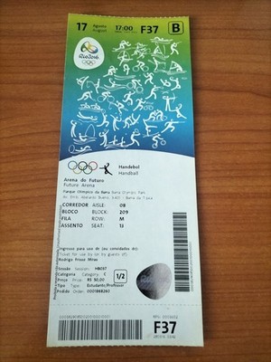 Used Ticket Olympic 17/08 2016 Rio Olympia F37 Handball 2