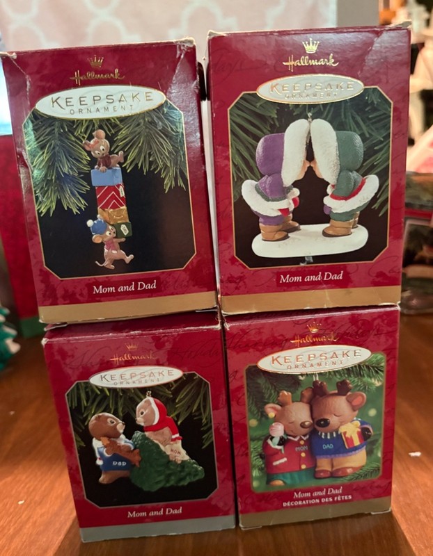 Hallmark "Mom and Dad" Keepsake ornaments in box 1997-2000