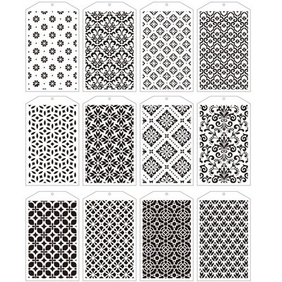 Floral Stencils for Painting - 12 Pcs Damask Floral Geometric Texture Pattern...