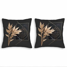 Elegant 18x18in Throw Pillow Covers Set of 2 - Golden Leaf  Geometric Pattern
