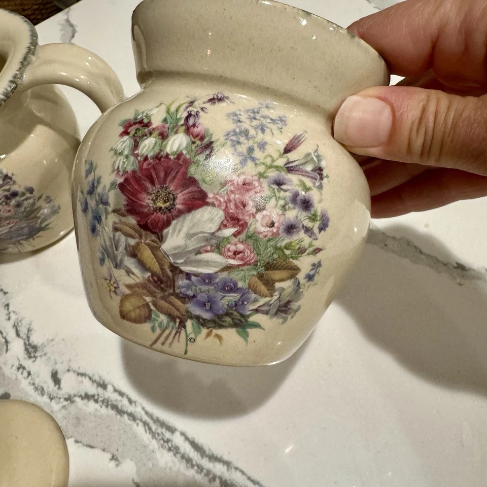 Plato de mantequilla de azúcar crema fiesta hogar y jardín vintage gres floral 2000 EE. UU. Foto 2 de 4