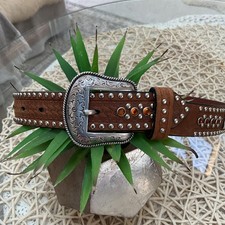  128 Nocona Western Girls / Women SIZE 28 Rhinestones Leather Bling Belt New