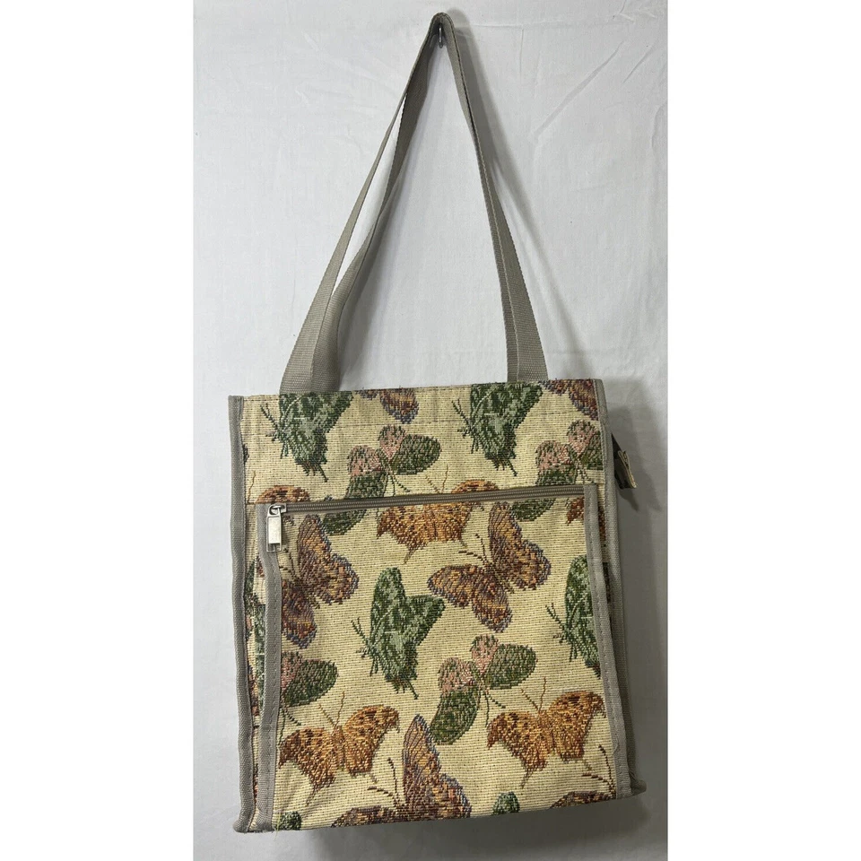 复古 80 年代挂毯蝴蝶托特包钱包手提包拉链口袋尼龙手柄 — 第 3/4 张图片