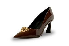 Versace Women's Gold Medusa Chocolate Patent Leather Pump Shoes US 10 IT 40