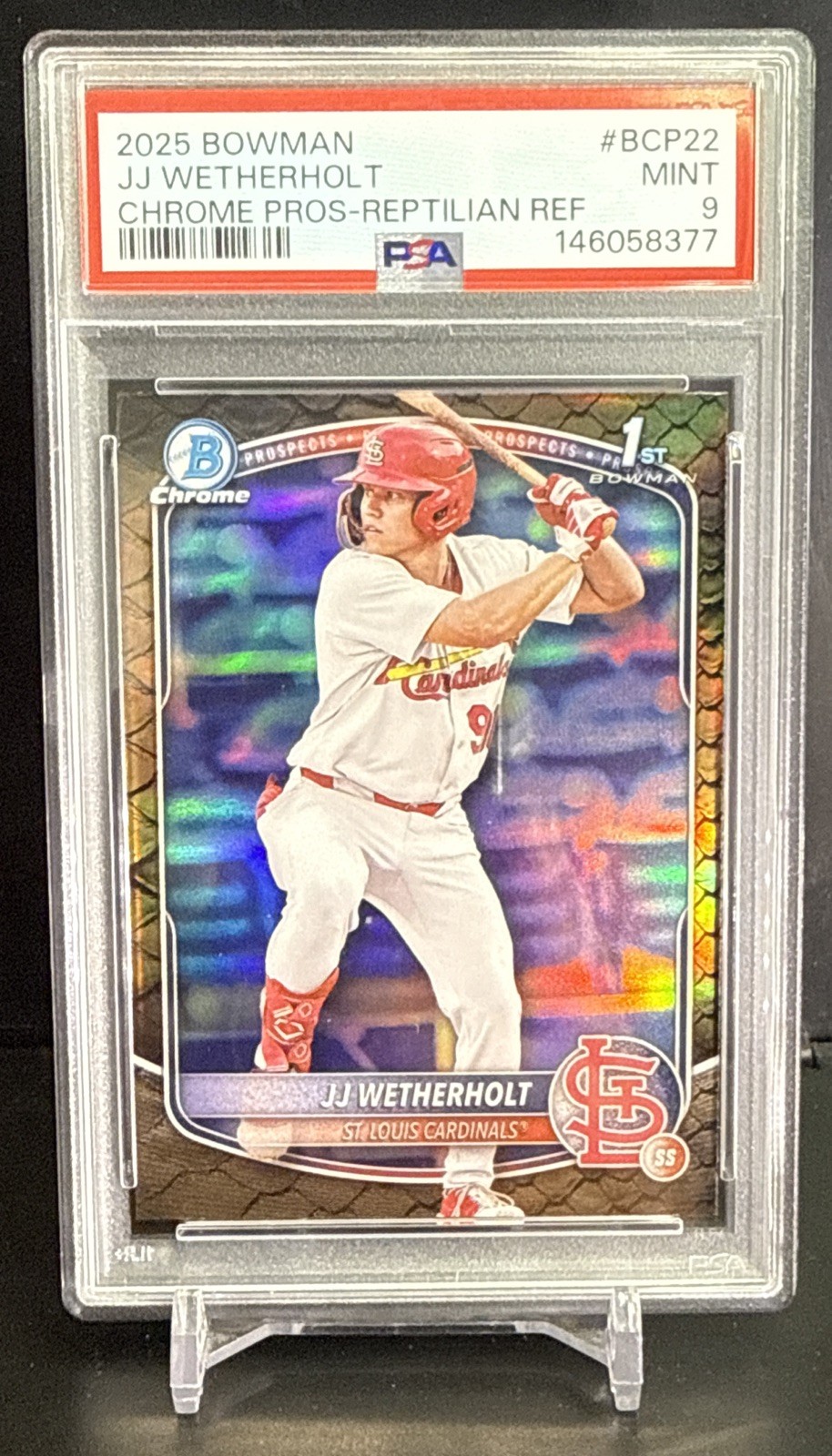 2025 Bowman Chrome 1st Reptilian Refractor #22 - JJ WETHERHOLT RC - PSA 9 MINT