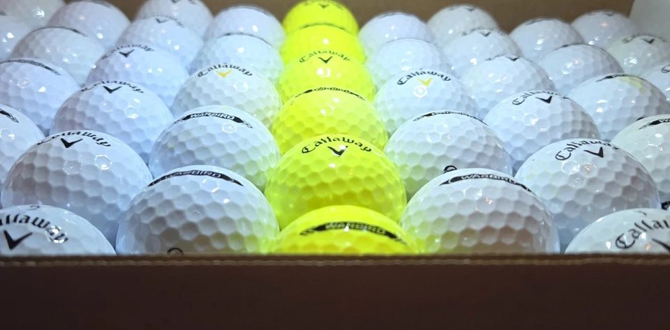 50 pelotas de golf Callaway Warbird 5A como nuevas blancas y amarillas distancia vuelo largo Foto 2 de 4