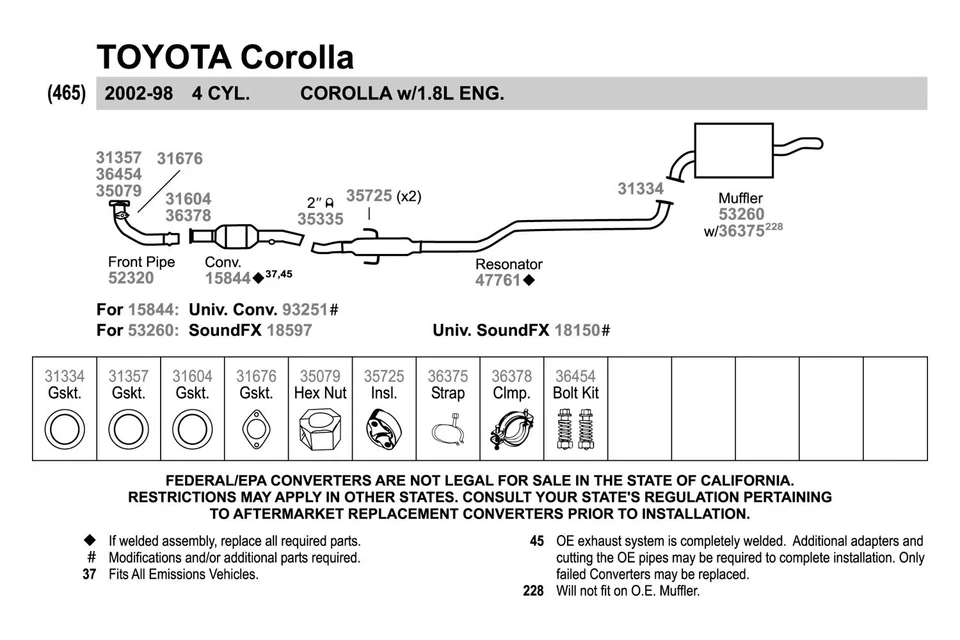For Toyota Corolla 1998-2002 Walker 36375 Steel Silver Muffler Strap Foto 3 de 3