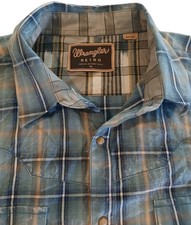 Wrangler Retro Western Men's XL Plaid Shirt Sleeve Shirt with Pearl Snap Buttons