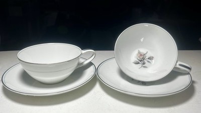 A Pair Of Vintage Noritake Margot Cup & Saucer Set Coffee Tea Pink Roses