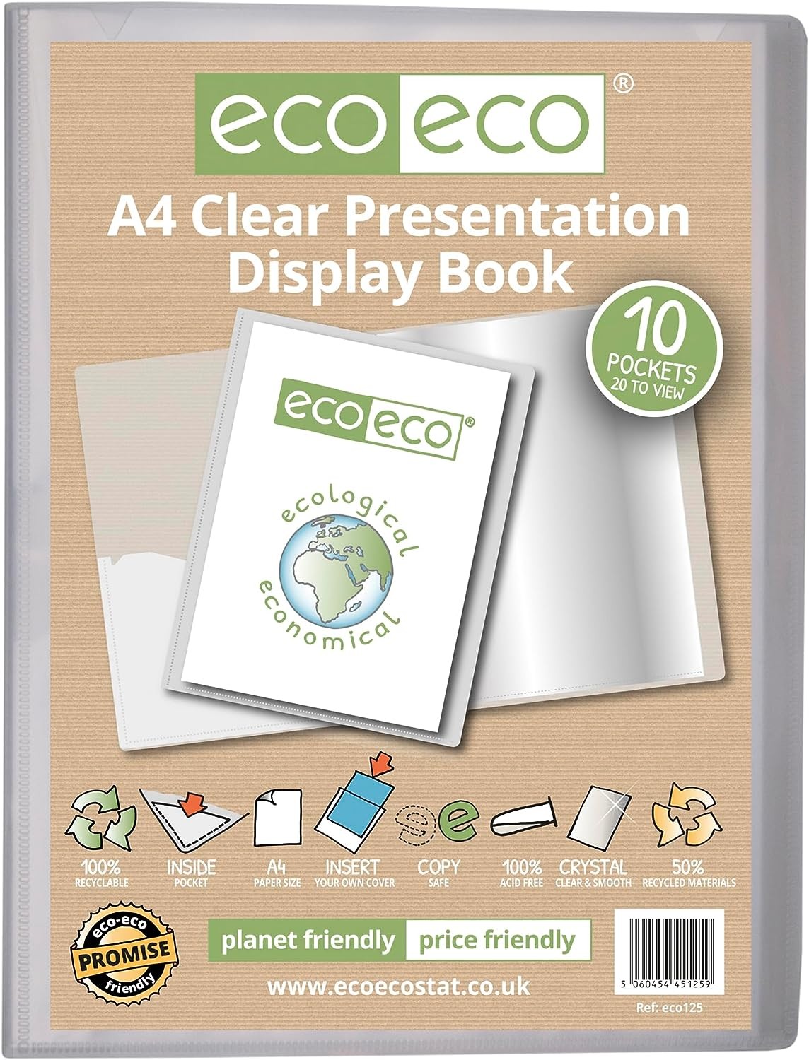 eco eco A4 Display Book 10 Pocket Presentation Clear 50% Recycled