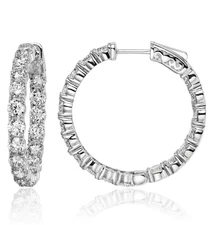 925 Sterling Silver 3.5mm CZ Round Medium Hoop Earrings