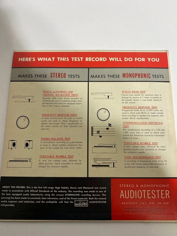Audiotex Audio Tested Record Vintage 60s Mono & Stereo EX Vinyl Response Test LP - Image 4 of 4