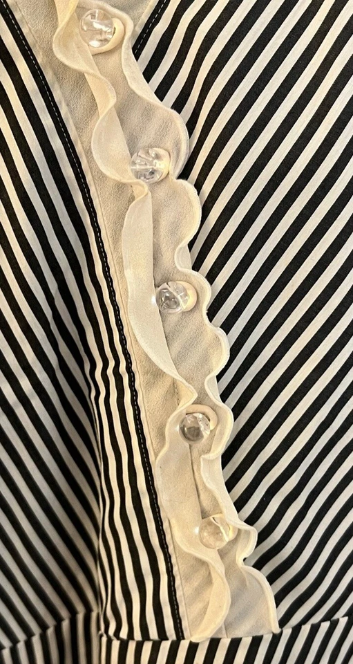 Vestido para mujer 3.1 PHILLIP LIM negro blanco a rayas cuello en V volantes línea A talla 4 Foto 2 de 4