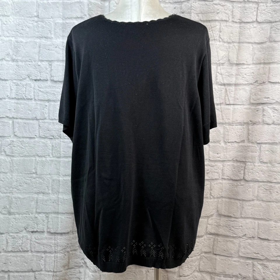 Blusa Maggie Barnes Tejida Para Mujer 4XL Manga Corta Informal Cuentas Lentejuelas Negra Foto 3 de 4