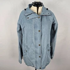 Zaful Forever Young Denim Jacket Women's XXL Lt Blue Zip Snap Patch Collar NWT