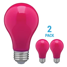 2 Pack CERAMIC PINK LED Bulb A19 Medium E26 8W 60 Watt Equivalent Damp Location