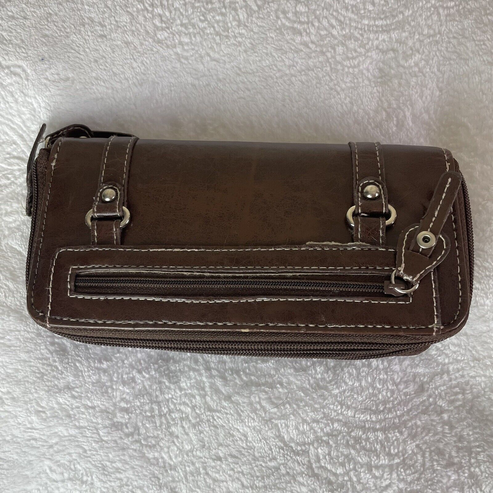 Vintage Wallet Woman Trifold Brown Leather Clutch… - image 1