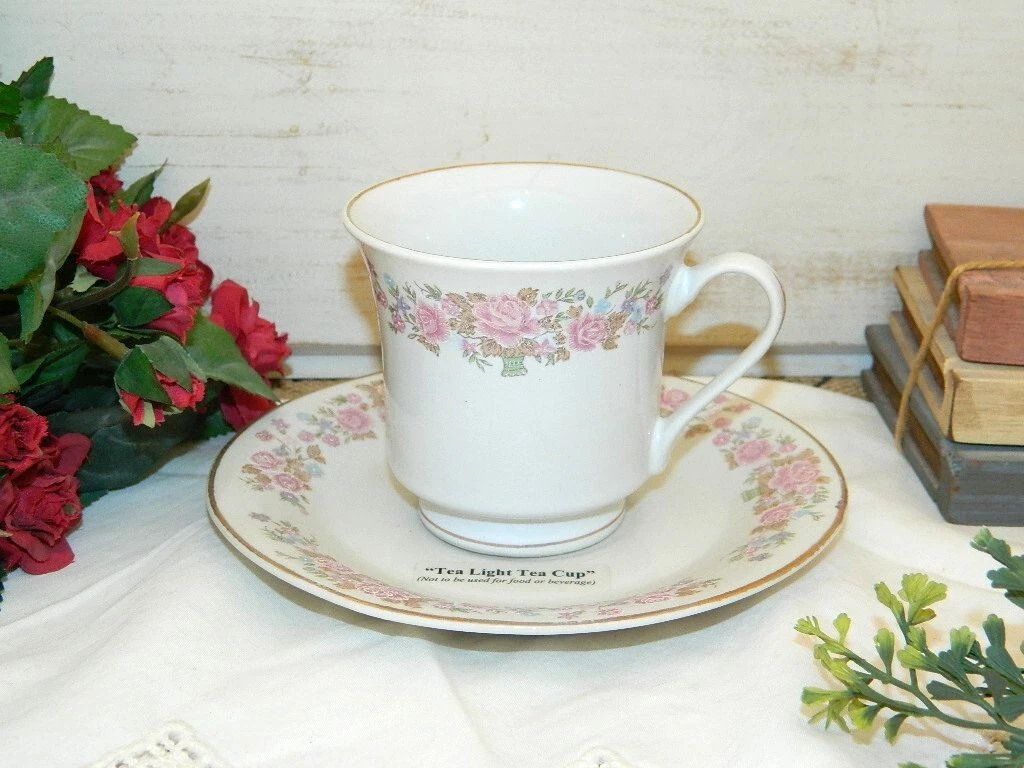 Vintage Tea Light Tea Cup and Saucer Shabby Chic Roses