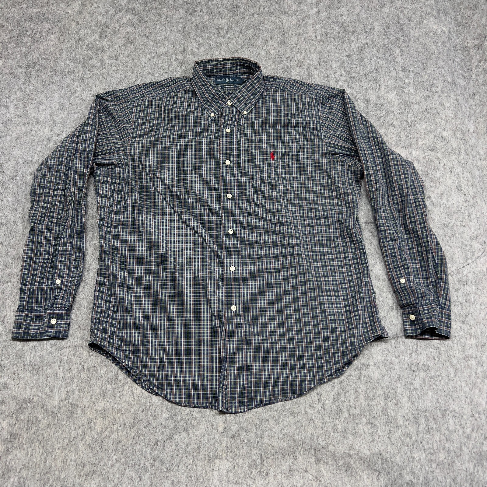 Polo Ralph Lauren camicia uomo grande blu verde a quadri classico bottoni pony preppy