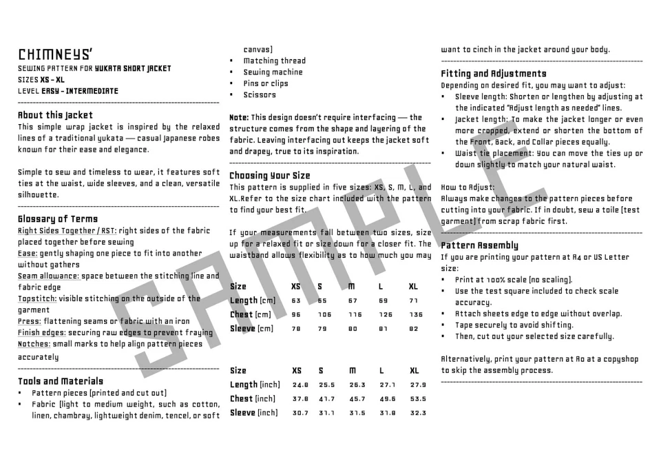 Printed Japanese Wrap Jacket Sewing Pattern - XS to XL – Easy Intermediate DIY - Image 3 of 4
