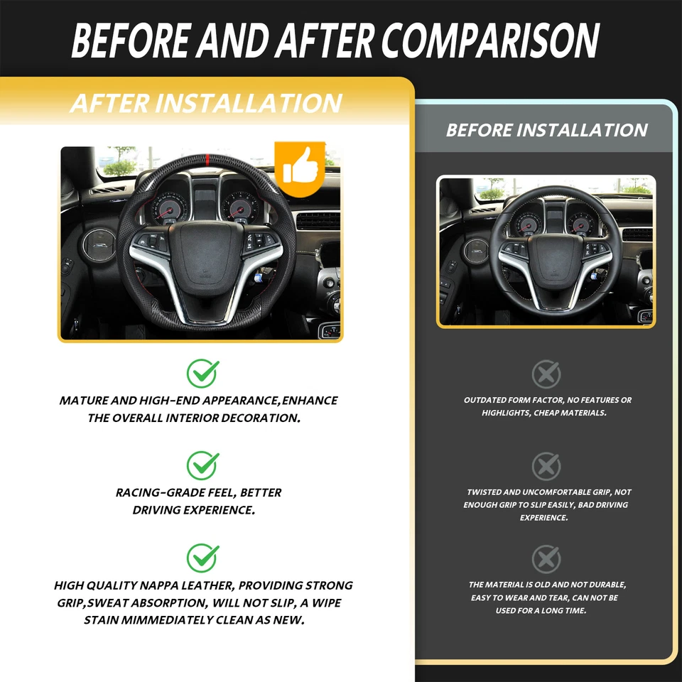 Real Carbon Fiber Sport Steering Wheel Fit Chevrolet Camaro 2012-2015 ZL1 SS - Image 4 of 4