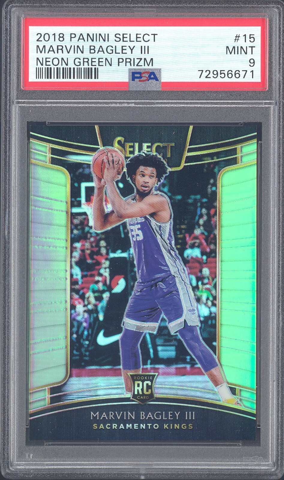 2018-19 Panini Select Marvin Bagley III PSA 9 Neon Green Prizm /75 Rookie RC #15