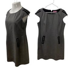 Eliza J Dress Womens 14 Gray Stretch Zip Shoulder Accent Career Office Basic
