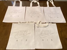 Nike AIR Shopping Tote Hand Bag Reusable White  Cloth 16” x 15” - FIVE BAGS!