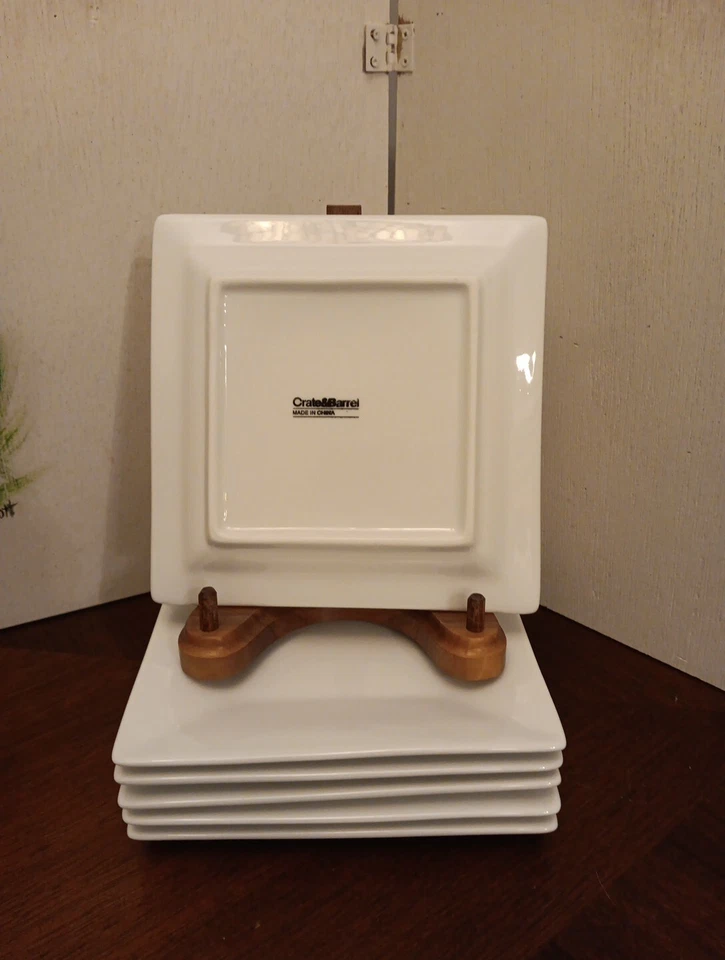 Juego de 6 platos cuadrados blancos de porcelana para aperitivos de postre de porcelana de caja y barril de 6” ~ Usado en excelente estado  Foto 2 de 3