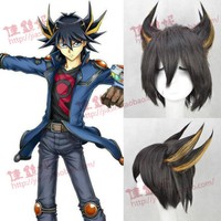 Yu Gi Oh Yusei Fudo Black Mixed With Yellow Cosplay Party Anime Modeling Wig Yu Gi Oh Yusei Fudo Black Mixed With Yellow Cosplay Party Anime Modeling Wig