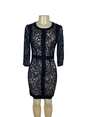 Laundry By Shelli Segal Womens Black Lace Bodycon Dress With Coss Detail Sz 0