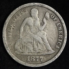 1877-CC Seated Liberty Silver Dime CHOICE FINE/VF E167 DNP