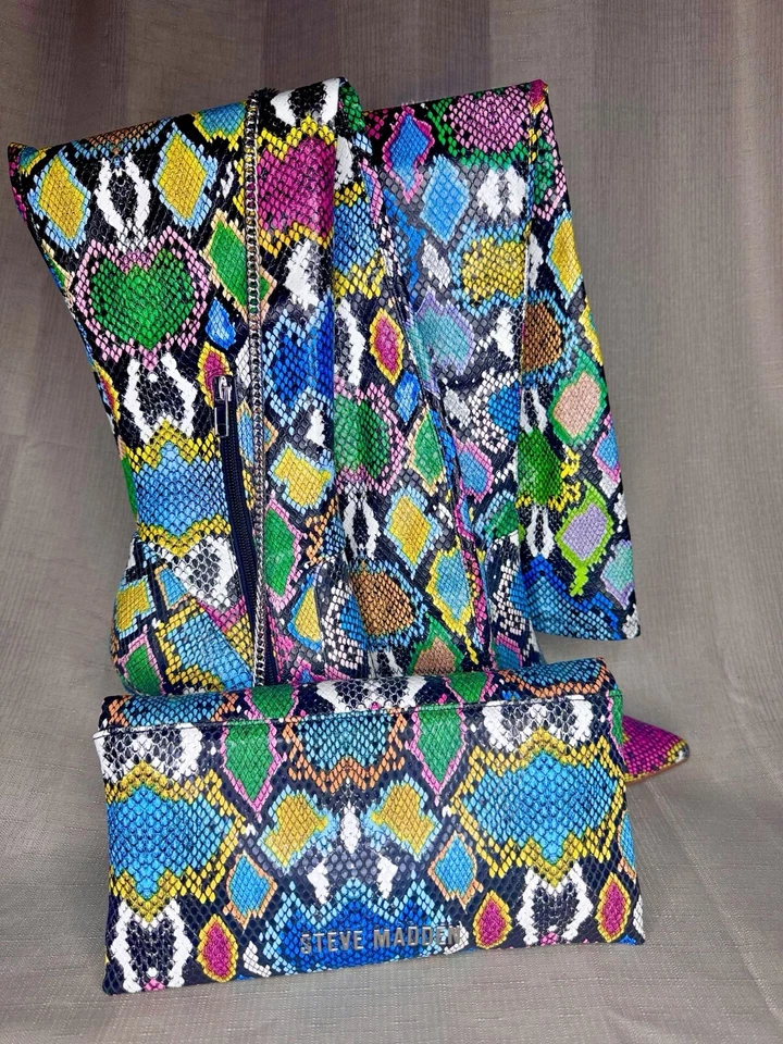 Steve Madden Muliticolor “VAVA” Thigh High Boots + Clutch - Image 3 of 4