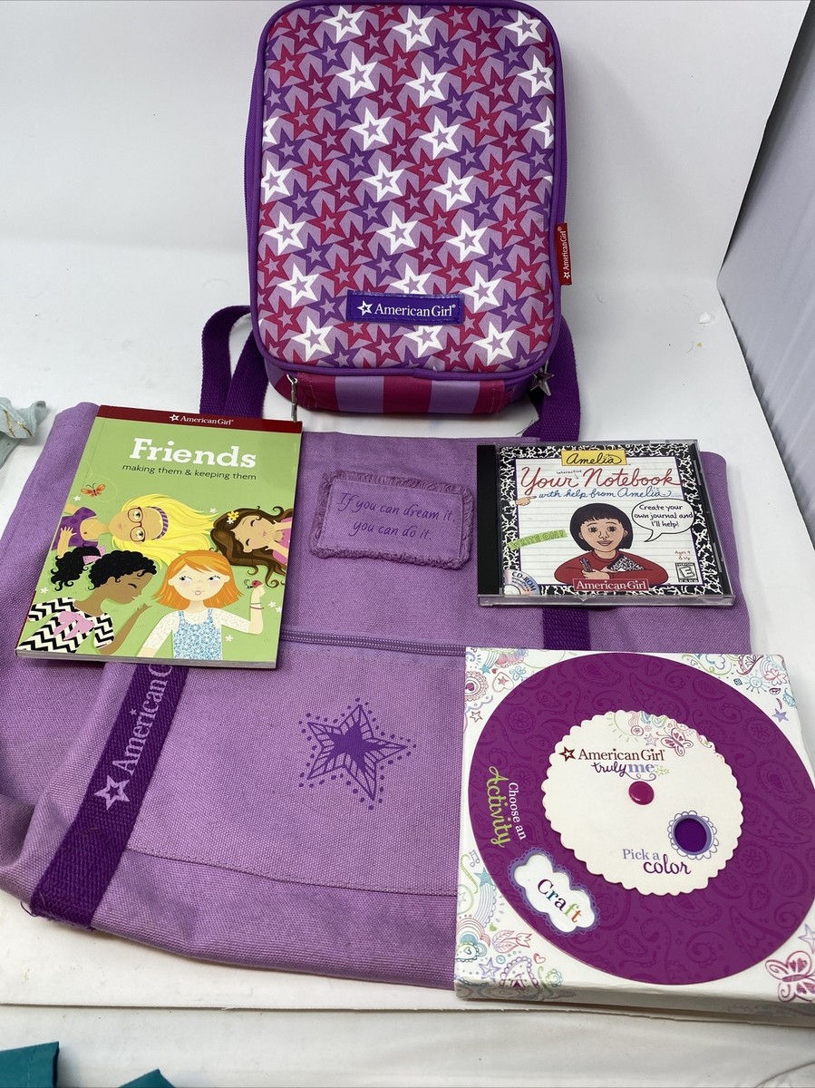 American Girl Lot-Friends Book, Journal CD ROM, Am Girl Game, Lunch Bx,  Tote Bag