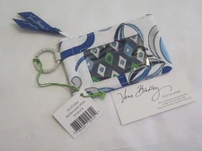 Vera Bradley MEDITERRANEAN WHITE Zip ID Coin KEY RING Case 4 Purse TOTE Bag  NWT