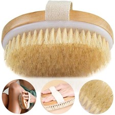 Wooden Body Brush Natural Bristle Exfoliating Shower Bath Massage Brush Wet Dry