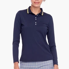 NEW Swing Control Womens LS VELOCITY Polo Golf Shirt Womens MEDIUM NAVY BLUE NWT