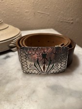 Vintage 3  Navajo Crushed Turquoise  Coral Bird Silver Belt Buckle Belt