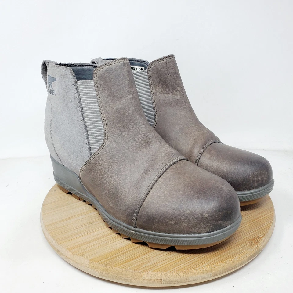 Sorel Chelsea ботинки женщин 6 Evie серый кожаный скрытый на танкетке каблук зимние туфли - Изображение 2 из 4