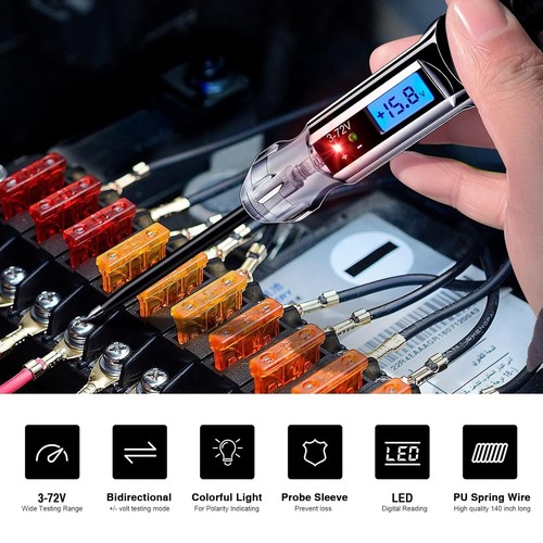 Heavy Duty 3-72V Backlit Digital LCD Circuit Tester, Automotive Test Blue - 第 2/7 張圖片