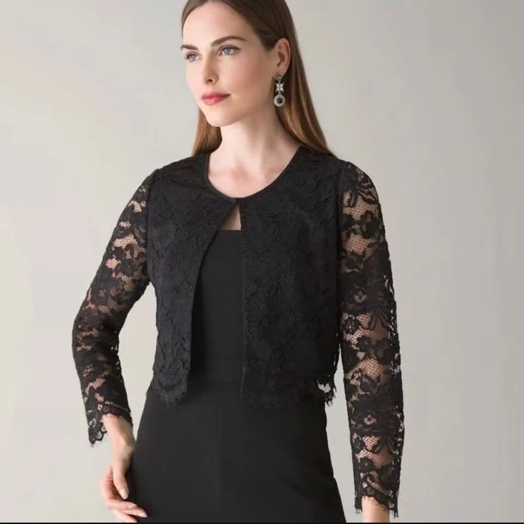White House Black Market Womens Medium Lace Cropped Bolero Cardigan - Image 2 of 4