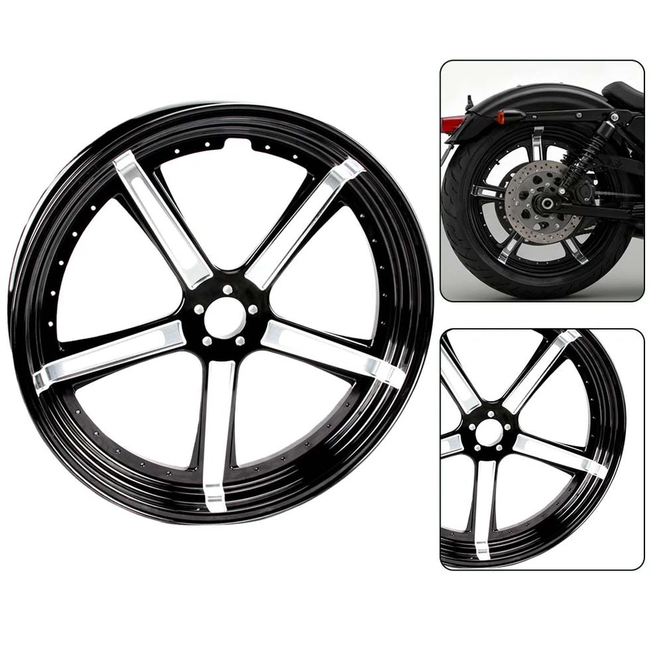 Juego de rueda trasera y buje anodizado negro CNC de 18x5,5" para motocicleta Harley 2004-up Foto 3 de 4