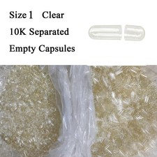 Size 1 Empty Capsules Separated 10,000 Count Clear Empty Halal Gelatine Kosher