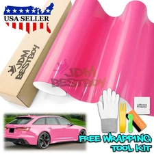 High Gloss Pink Glossy Car Vinyl Wrap Sticker Decal Sheet Film DIY Air Release