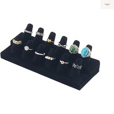 12 Finger Ring Display Stands, Black Velvet 2 Step Ring Organizer, Showcase D...