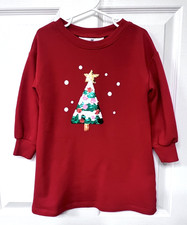 H M Girl's Tunic Sweatshirt, Size 5T, Sequin, Christmas Tree/Santa, Holiday 