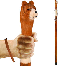 Carved Walking Stick with Animal Head - Lightweight and Strong Wooden Treckking