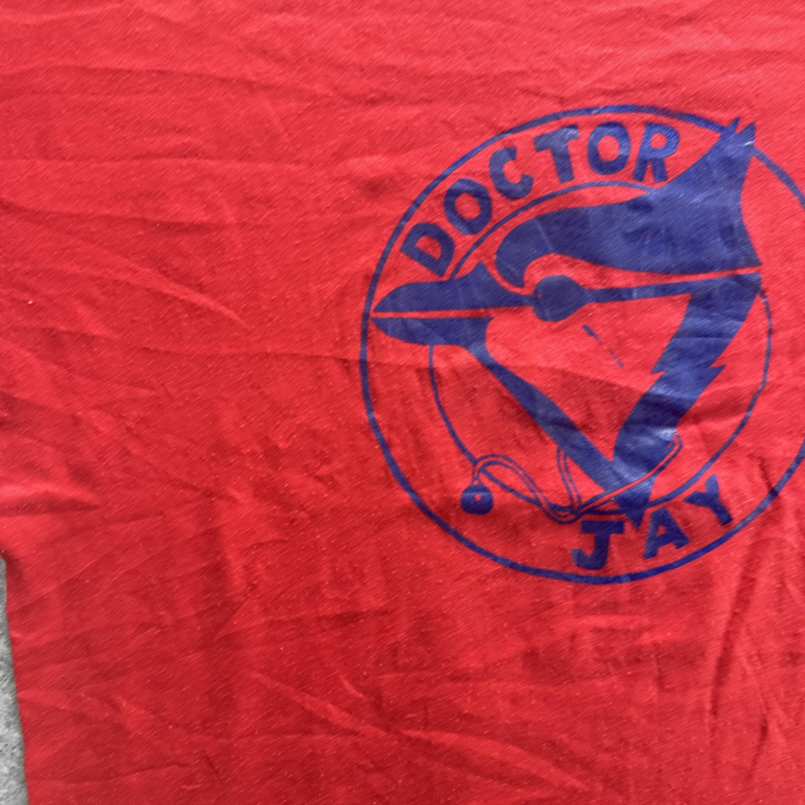 Vintage Doctor Jay Shirt Mens Large Red Blue Bird Graphic Jerzees Made USA 80s