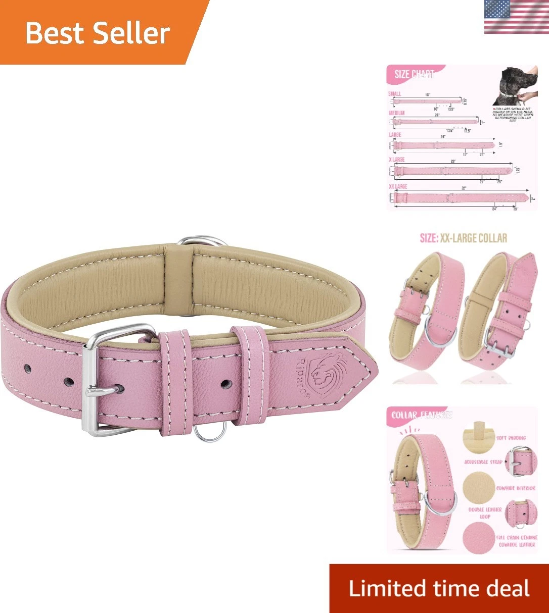 Adjustable Pink Leather Dog Collar for Medium Breeds - Fashion Meets Function